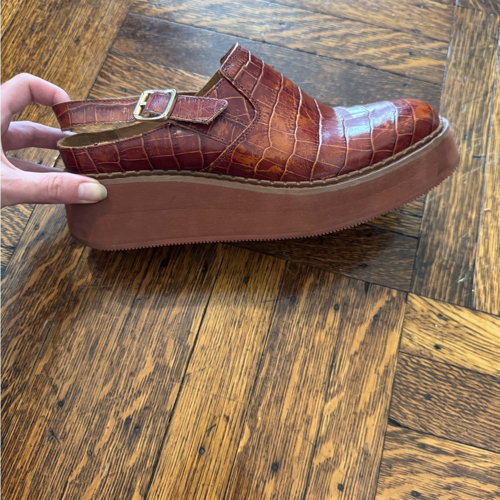 Rachel Comey Brown Crocodile Leather sling back loafers